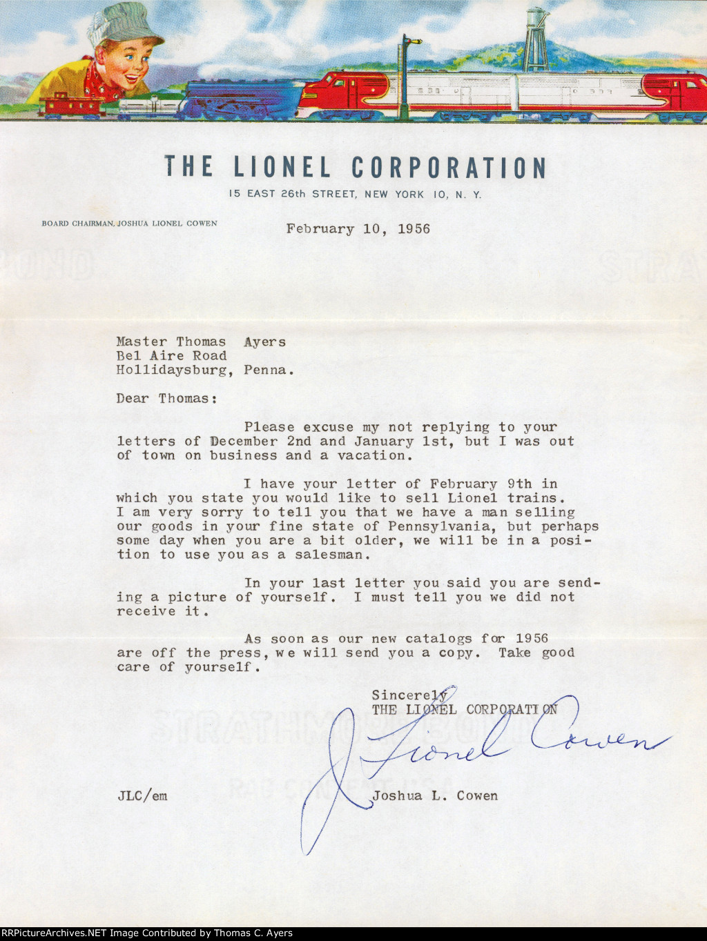 Lionel Letter, 1956